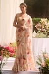 Buy_LASHKARAA_Ivory Chiffon, Net, Satin Round Neck Floral Saree Set _at_Aza_Fashions