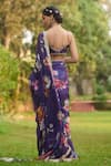 LASHKARAA_Purple Chiffon, Satin Sequins Round Neck Floral Saree Set _Online_at_Aza_Fashions