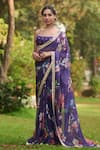 Buy_LASHKARAA_Purple Chiffon, Satin Sequins Round Neck Floral Saree Set _at_Aza_Fashions