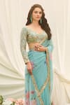 Buy_LASHKARAA_Green Chiffon, Net, Satin Embroidery, Sequins V-neck Floral Saree Set _Online_at_Aza_Fashions