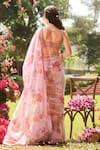 LASHKARAA_Pink Chiffon Embroidery Round Neck Floral Saree Set _Online_at_Aza_Fashions