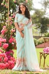 Buy_LASHKARAA_Blue Chiffon Embroidery Round Neck Floral Saree Set _at_Aza_Fashions