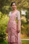 Buy_LASHKARAA_Pink Net, Organza Embroidery, Sequins, Beads V-neck Light Ruffle Saree Set _Online_at_Aza_Fashions