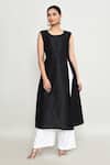 Buy_Abbaran_Black Rayon Embroidery Round Neck Asymmetrical Tunic _at_Aza_Fashions