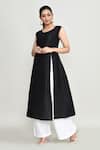 Abbaran_Black Rayon Embroidery Round Neck Asymmetrical Tunic _at_Aza_Fashions