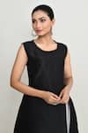 Buy_Abbaran_Black Rayon Embroidery Round Neck Asymmetrical Tunic 