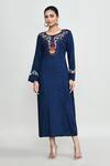 Buy_Abbaran_Blue Rayon Embroidery Round Neck Tunic _at_Aza_Fashions