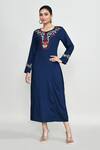 Abbaran_Blue Rayon Embroidery Round Neck Tunic _Online_at_Aza_Fashions