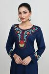 Buy_Abbaran_Blue Rayon Embroidery Round Neck Tunic _Online_at_Aza_Fashions