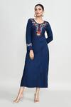 Abbaran_Blue Rayon Embroidery Round Neck Tunic _at_Aza_Fashions
