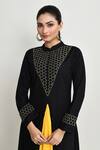 Buy_Abbaran_Black Rayon Embroidery Mandarin Collar Long Tunic 