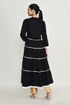 Abbaran_Black Rayon Embroidery V-neck Long Kurti _Online_at_Aza_Fashions