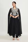 Buy_Abbaran_Black Rayon Embroidery Collared Long Tunic _at_Aza_Fashions