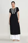 Buy_Abbaran_Black Rayon Embroidery Keyhole Neck Long Tunic _at_Aza_Fashions
