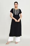 Shop_Abbaran_Black Rayon Embroidery Keyhole Neck Long Tunic _Online_at_Aza_Fashions