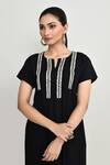 Buy_Abbaran_Black Rayon Embroidery Keyhole Neck Long Tunic 