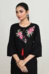 Buy_Abbaran_Black Rayon Embroidery Round Neck Tunic With Bell Sleeves 