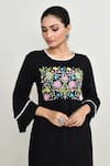 Buy_Abbaran_Black Rayon Embroidery Round Neck Tunic _Online_at_Aza_Fashions