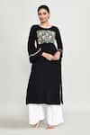 Shop_Abbaran_Black Rayon Embroidery Round Neck Tunic _Online_at_Aza_Fashions