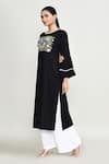 Abbaran_Black Rayon Embroidery Round Neck Tunic _at_Aza_Fashions