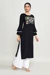 Buy_Abbaran_Black Rayon Embroidery Round Neck Tunic 