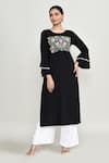 Buy_Abbaran_Black Rayon Embroidery Round Neck Tunic _at_Aza_Fashions