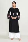Buy_Abbaran_Black Rayon Embroidery Round Neck Long Tunic _at_Aza_Fashions