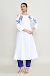 Buy_Abbaran_White Rayon Embroidery Round Neck Cold Shoulder Kurta _at_Aza_Fashions