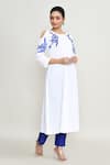 Shop_Abbaran_White Rayon Embroidery Round Neck Cold Shoulder Kurta _Online_at_Aza_Fashions