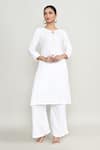 Buy_Abbaran_White Rayon Embroidery Round Neck Tunic _at_Aza_Fashions