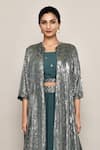 Shop_Abbaran_Teal Georgette Sequins, Embroidery Square Neck Green Lehenga Set _Online_at_Aza_Fashions