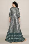 Shop_Abbaran_Teal Georgette Sequins, Embroidery Square Neck Green Lehenga Set _at_Aza_Fashions