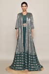 Buy_Abbaran_Teal Georgette Sequins, Embroidery Square Neck Green Lehenga Set 
