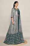Shop_Abbaran_Teal Georgette Sequins, Embroidery Square Neck Green Lehenga Set 