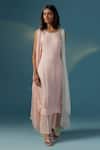 Buy_Two Sisters By Gyans_Pink Crepe Round Neck Jacket And Kurta Set 