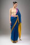 Shop_Mint N Oranges_Blue Chanderi Handwoven Saree Set _Online_at_Aza_Fashions