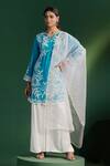 Buy_Two Sisters By Gyans_Blue Silk, Satin, Organza Embroidery Split V-neck Kurta Set _at_Aza_Fashions