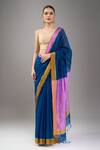 Buy_Mint N Oranges_Blue Chanderi Zari Handwoven Saree Set _at_Aza_Fashions