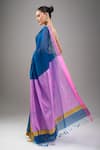 Shop_Mint N Oranges_Blue Chanderi Zari Handwoven Saree Set _at_Aza_Fashions