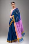 Buy_Mint N Oranges_Blue Chanderi Zari Handwoven Saree Set _Online_at_Aza_Fashions
