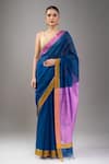 Shop_Mint N Oranges_Blue Chanderi Zari Handwoven Saree Set _Online_at_Aza_Fashions