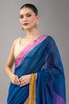 Mint N Oranges_Blue Chanderi Zari Handwoven Saree Set _at_Aza_Fashions