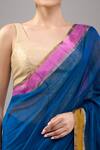 Buy_Mint N Oranges_Blue Chanderi Zari Handwoven Saree Set 