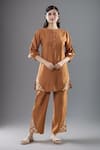 Buy_Samyukta Singhania_Orange Viscose Embroidery Round Neck Kiaa Flora Tunic With Pant _at_Aza_Fashions