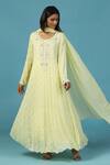 Buy_Two Sisters By Gyans_Yellow Georgette Pearls, Sequins, Beads Round Neck Anarkali Set _at_Aza_Fashions