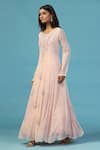 Shop_Two Sisters By Gyans_Pink Georgette Beads, Applique Round Neck Embroidered Anarkali Set _Online_at_Aza_Fashions