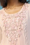 Two Sisters By Gyans_Pink Georgette Beads, Applique Round Neck Embroidered Anarkali Set _at_Aza_Fashions