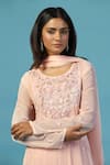 Shop_Two Sisters By Gyans_Pink Georgette Beads, Applique Round Neck Embroidered Anarkali Set 