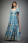 RI.Ritu Kumar_Blue Anarkali- Silk , Churidar - Viscose Lycra, Aari Embroidered Set _at_Aza_Fashions