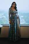 Buy_RI.Ritu Kumar_Blue Anarkali- Silk , Churidar - Viscose Lycra, Aari Embroidered Set _at_Aza_Fashions